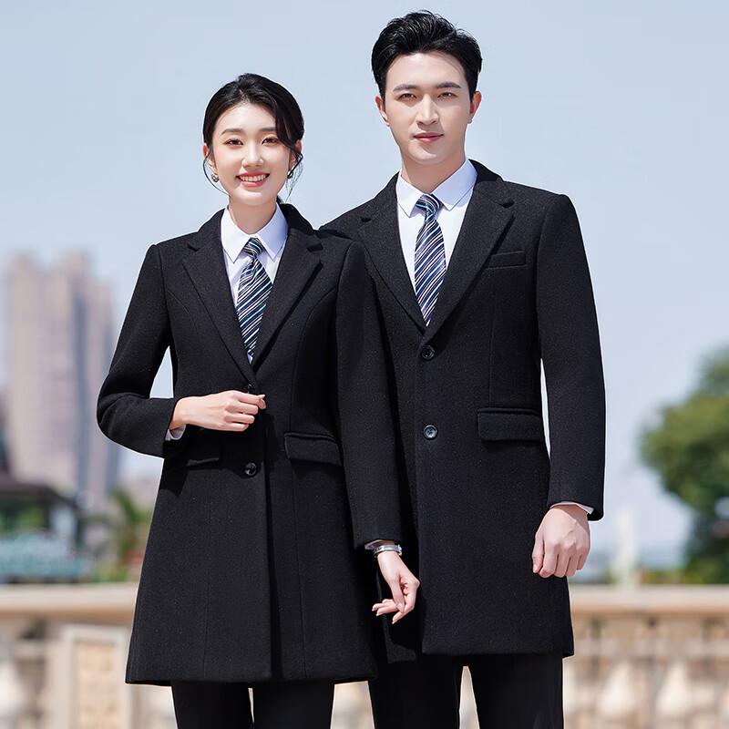 Teluoman Unisex Black Winter Wool-Feel Coat