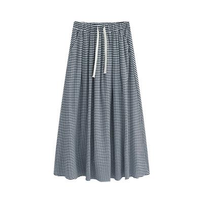Black and White Plaid Skirt for Women's Summer New High Waist Drooping Large Umbrella Skirt Mid-length A-line Long Skirt