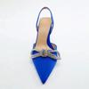 Women Blue Slingback Pumps High Heels Crystal Bowknot Party Dress Shoes Woman Sexy Pointed Toe Stiletto Heel Sandals Summer 2025
