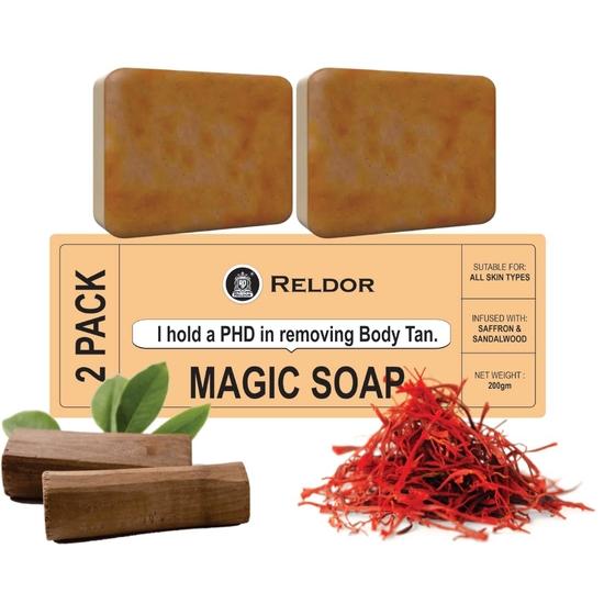 

RELDOR Sandalwood & Saffron Magic Soaps For Bath (100 Gms Pack Of 2) | Paraben Free | Skin Brightening Soap For Men & Women