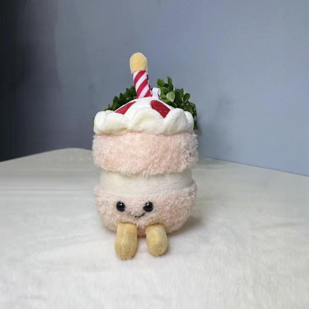 Internet Celebrity Cute Cake Candles & Milk Tea Cup Plush Doll Keychain Ornaments