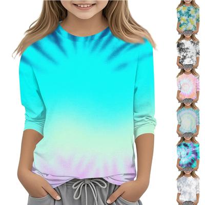 Dziecięca koszulka z nadrukiem i okrągłym dekoltem, rękawy 3/4, codzienny, swobodny T-shirt