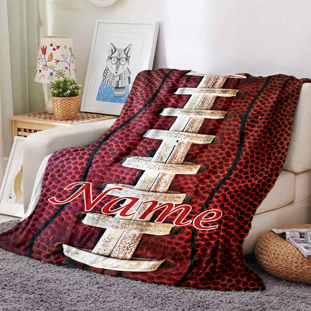 Football Texture With Name Overlay Lightweight Blanket Text Durable Comfort Suitable For Sofa Couch Office Bed Picnics For All Occasions Versatile