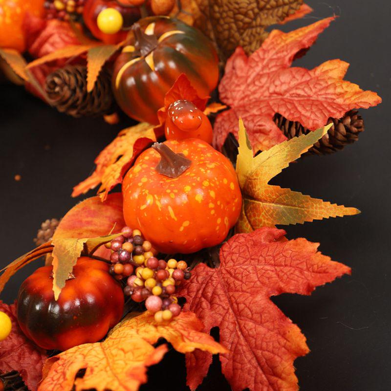 Sggvecsy Ghirlanda Autunnale Artificiale 55,9 Cm, Con Zucche, Foglie E Fiori Arancioni, Per Porta, Parete, Ringraziamento