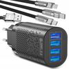 Ładowarka Do Telefonu Kostka 4X Usb Szybkie Ładowanie + Pancerny Kabel 3W1