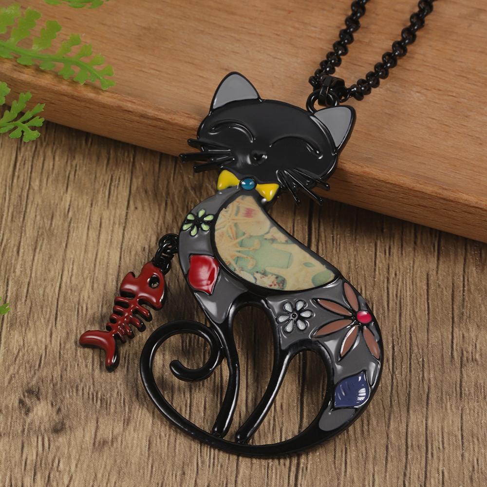 

Fashion Drip Oil Cat Pendant Necklace for Women Accessories New Trendy Designer Long Necklaces Daily Party Prom Jewelry Gift 84cm plus 7cm