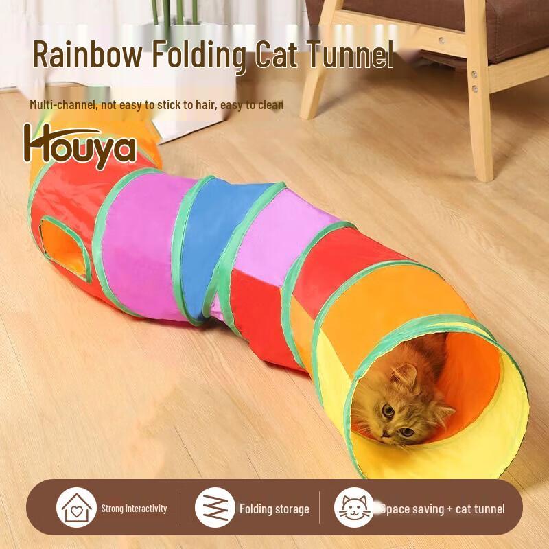 HOUYA Foldable Rainbow Cat Tunnel Toy