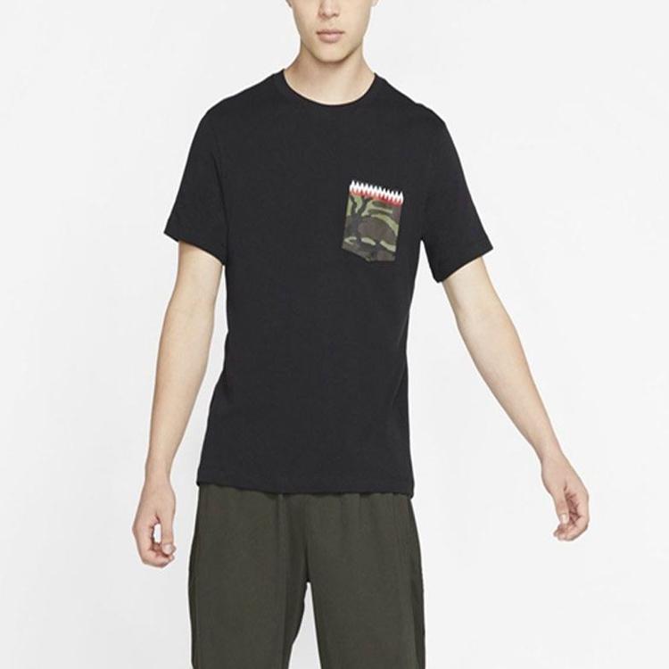 Nike Shark Tooth Pattern Sports Casual Pocket Short Sleeve T-Shirt Men Tops Black CJ6197-010