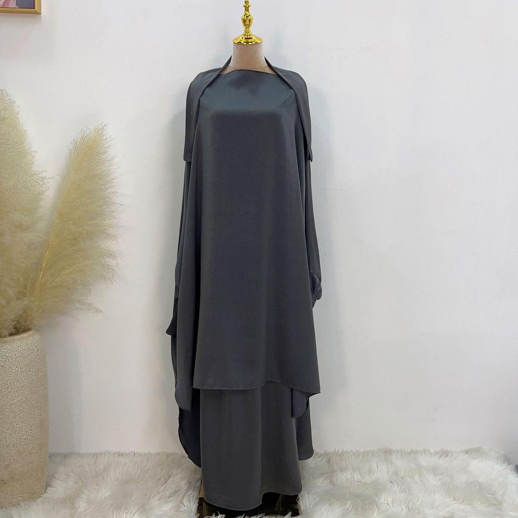 Loriya 2023 Solid Color Streetwear Swing Robe Dress Set - LR618