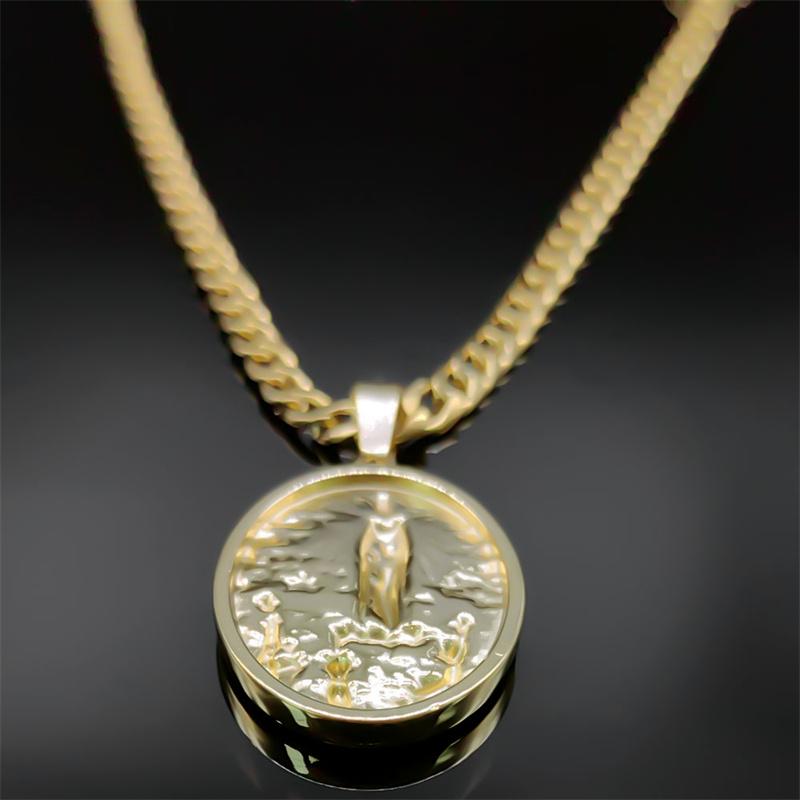Stainless Steel Virgin Mary Men's Necklace Medal Gold Color Our Lady of Guadalupe Necklaces Jewelry virgen de guadalupe NZZ449