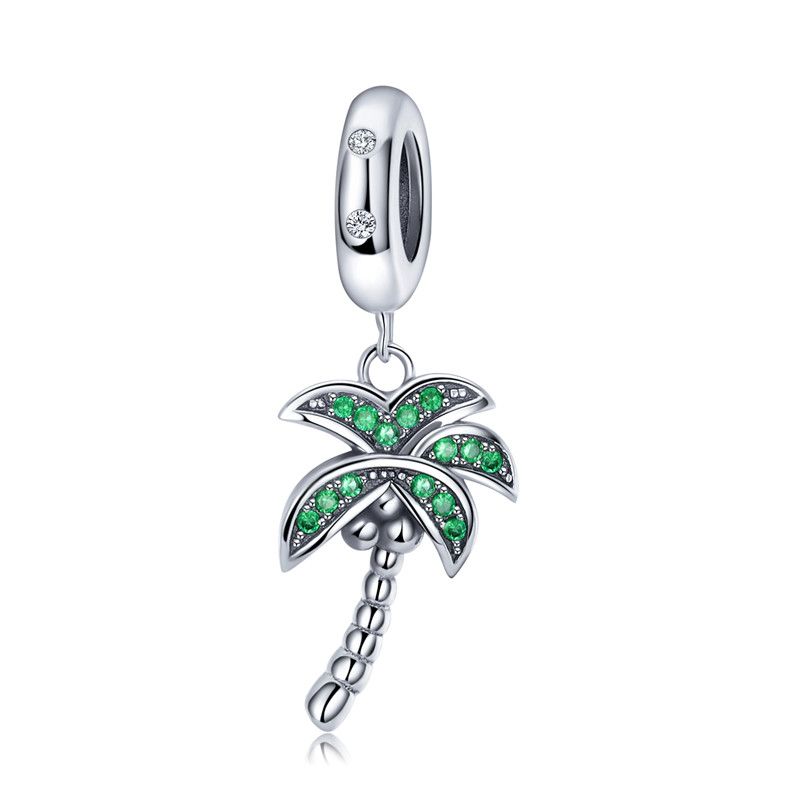

WOSTU Real 925 Silver Sparkling Palm Tree Charm With Clear CZ Fit Bracelet Pendant Authentic Jewelry