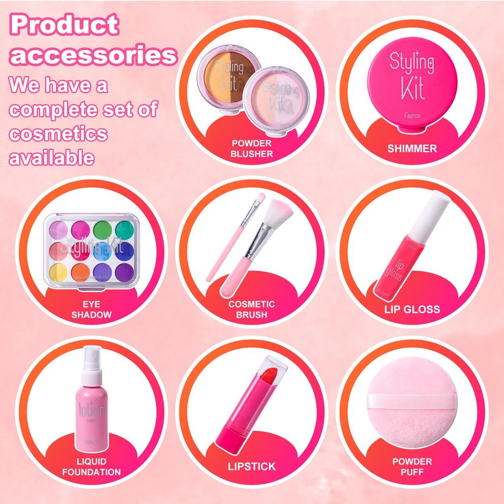 AIUAZA Home Makeup Toys and Kids Princess Birthday Gift for Girls Ages Kids' 10-Piece Set, Liquid-Free Powder-Free, Girls' Dress-Up Toy, Play, 4-12