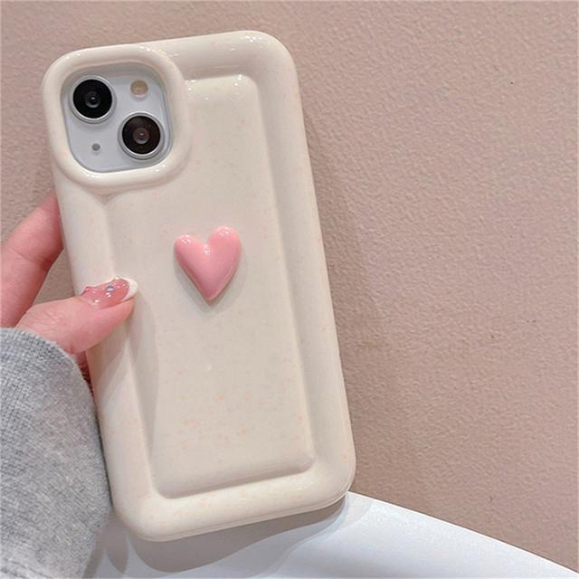 Korean Cute Wheat Pattern 3d Love Heart Candy Color Phone Case For Iphone 14 13 12 11 Pro Max Plain Shockproof Soft Cover Funda