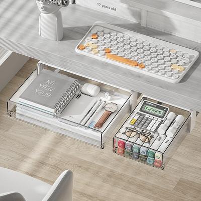 Cajón de almacenamiento debajo del escritorio Caja de almacenamiento de papelería para dormitorio Caja de almacenamiento de cosméticos oculta para escritorio Soporte para bolígrafos de escritorio Autoadhesivo