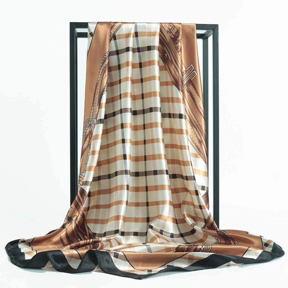 

Высококачественные роскошные шелковые шарфы, повязка на голову, шарфы, шейный шарф для женщин, шелковый шарф с цепочкой, женская декоративная шаль 90*90cm