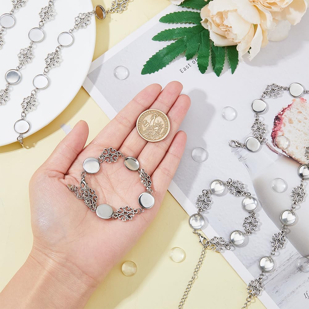 DICOSMETIC 10Pcs Cabochon Bracelet Settings Stainless Steel Bracelet Blanks Cabochon with Glass Cabochons Link Bracelet Blanks for Jewelry Making,