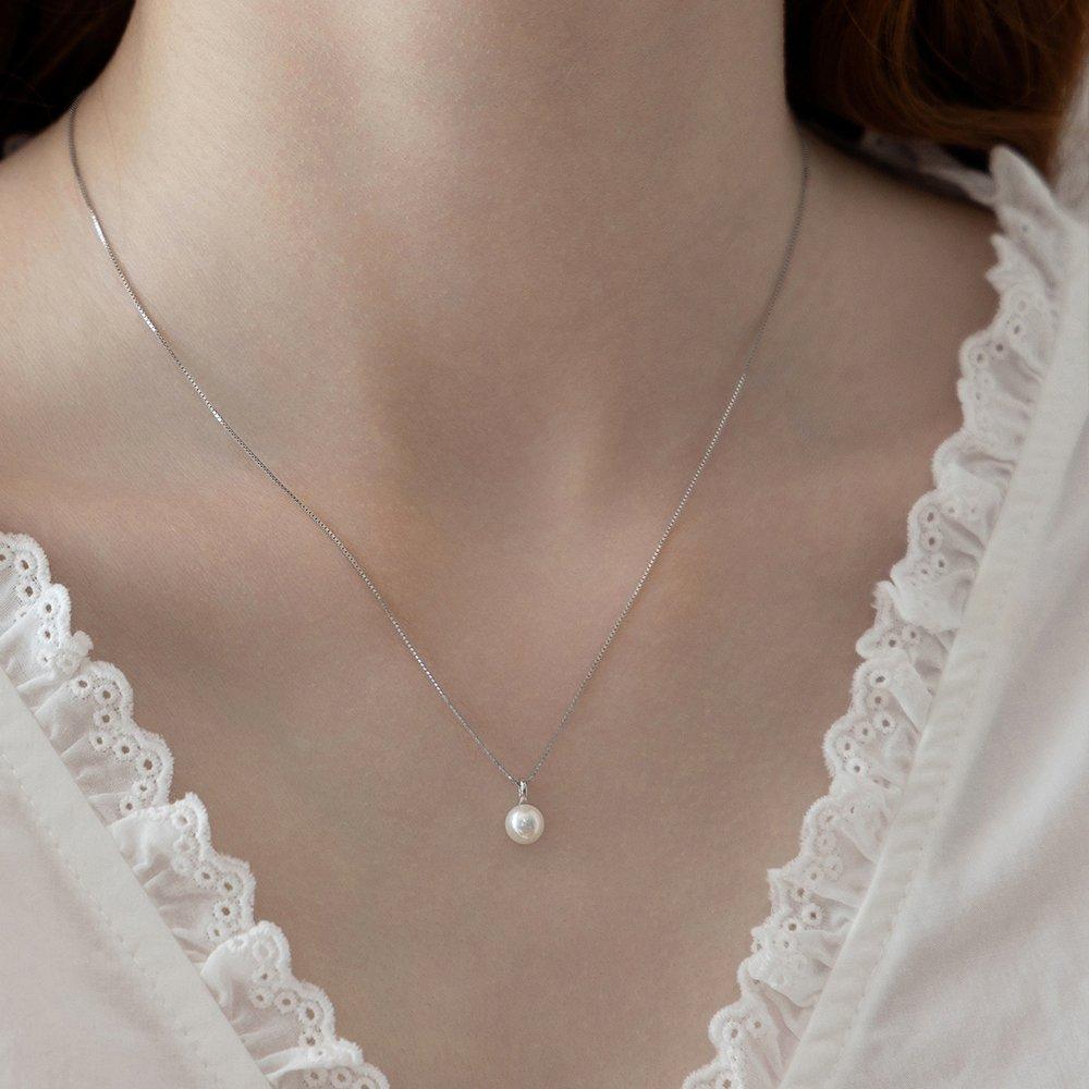 (92.5 Silver) One-Point Freshwater Pearl Pendant Necklace Nz2494