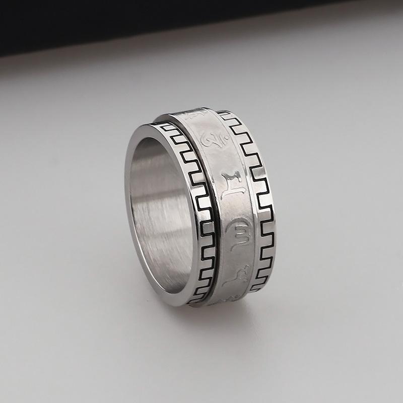 

Трендовое кольцо с давлением, кольцо из нержавеющей стали с вращающимся элементом для снятия стресса с шестислоговой мантрой для мужчин и женщин 11