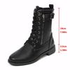 Medium women's boots autumn and winter new round head fashion belt buckle solid color side zipper Martin boots