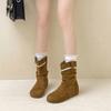 French Design Ruffle Edge Suede Round Head Pleated Piled Boots Women's Autumn and Winter Fashion Retro Foreign Style Flat Bottom Martin Boots
