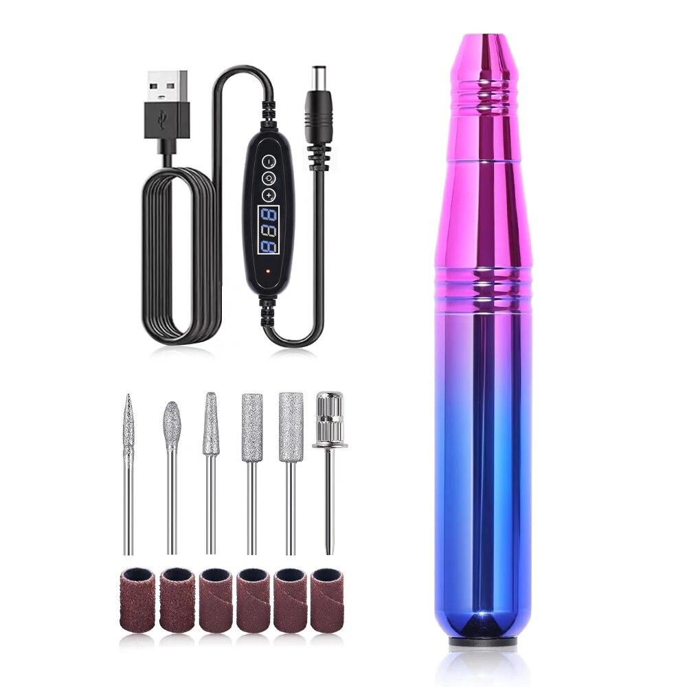 

LULAA Машинка для маникюра с градиентным цветом, электрическая шлифовальная машинка для маникюра, набор фрез для снятия гель-лака USB