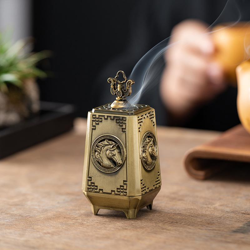 Vierkante Verticale Paard Metalen Wierookbrander - Zen Aromatherapie Houder voor Bureau, Gelukbrengend Decor voor Thuis Kantoor & Cadeau
