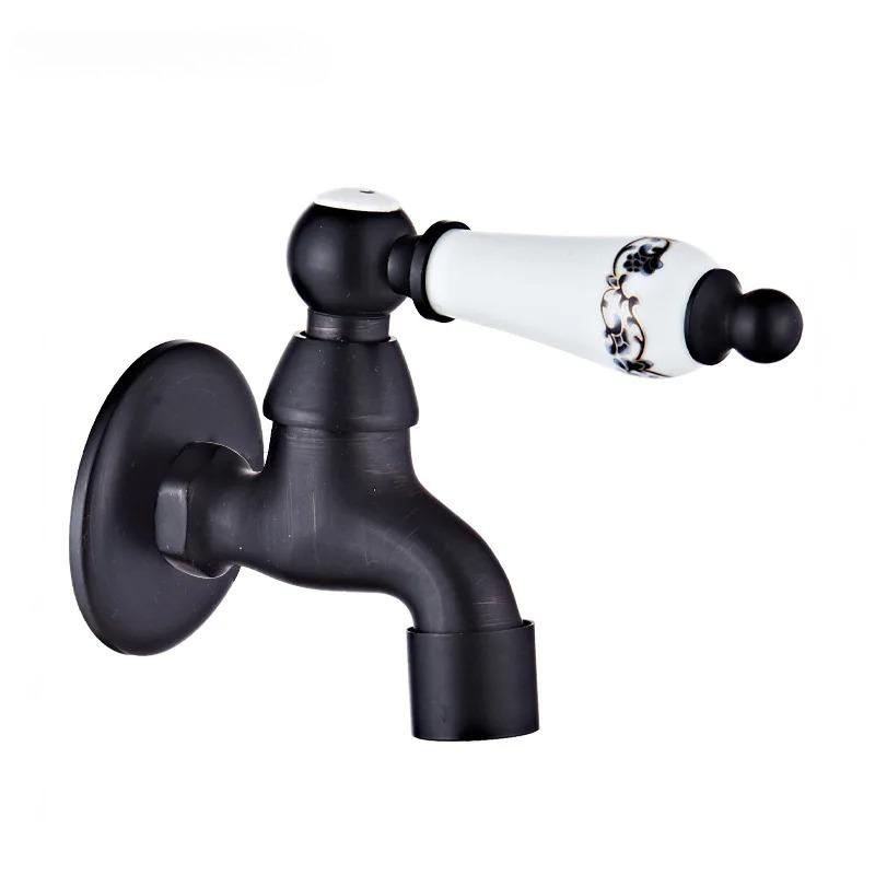 Bathroom Black Single Cold Tap Wall Washing Machine Single Tap Cold Water Faucet Garden Black Tap