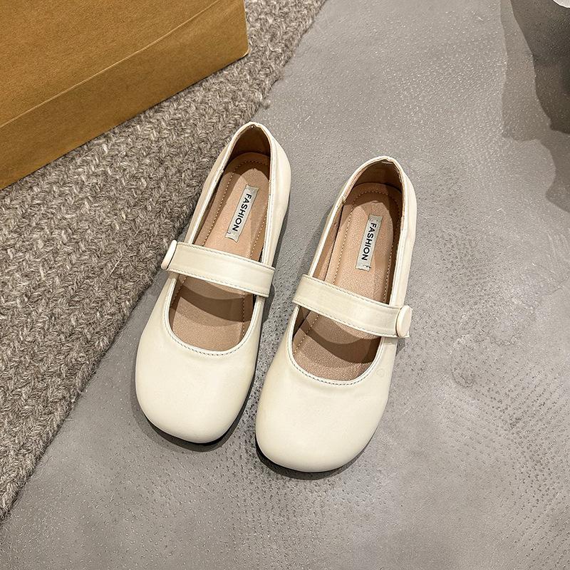 Fashion temperament round head versatile flat bottom shallow mouth single shoes women's 2025 new spring and autumn soft sole Velcro Mary Jane shoes