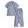 Cotton Pajama Soft and Short Size Summer Women's 100% Set, Comfortable, Sleeve, Striped, Breathable, Navy, M,