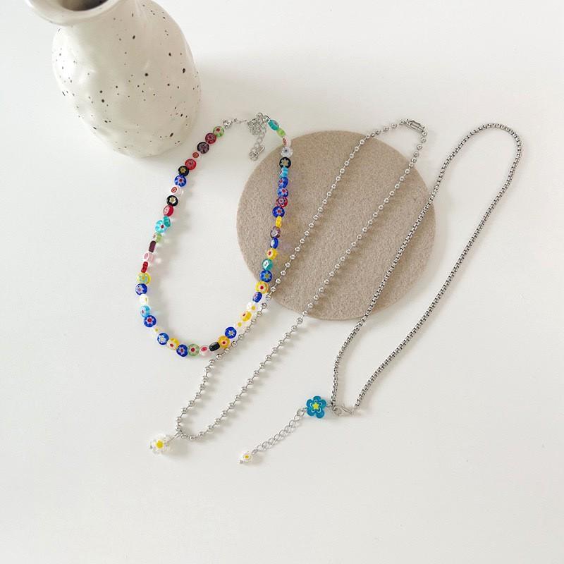 Boho Chic Layered Glass Flower Necklace Set With Snake Chain Ins Style Womens Collarbone Jewelry