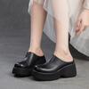 Johnature Thick Soled Wedges Slippers Retro Genuine Leather Solid Color Women's Platform Shoes