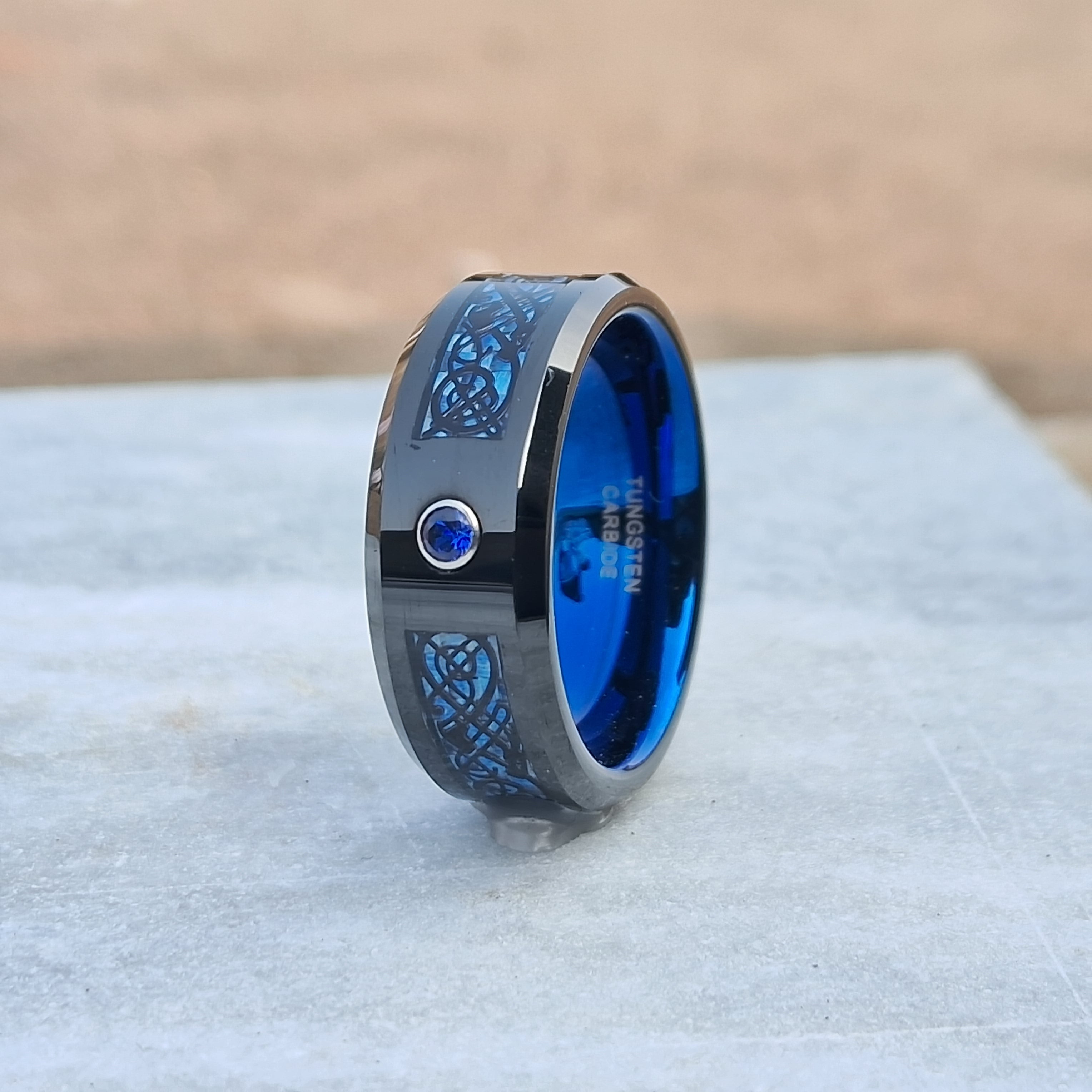8mm Black Tungsten Ring with Blue