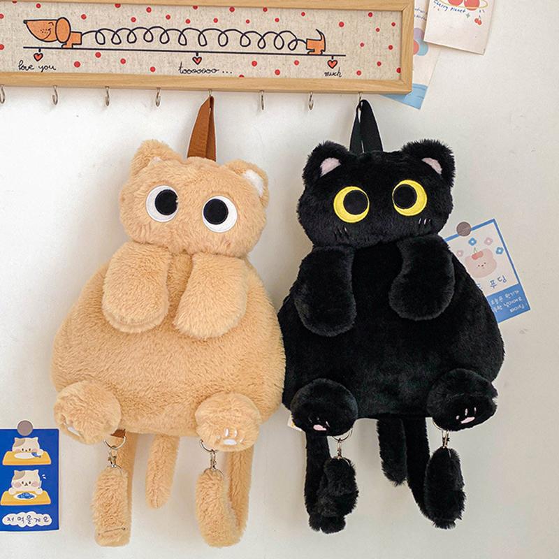 Kawaii Katt Plysjleke Ryggsekk Søt Stor Kapasitet Kosedyr Vesker Tegneserie Plysj Katt Ryggsekk Barn Bursdagsgaver