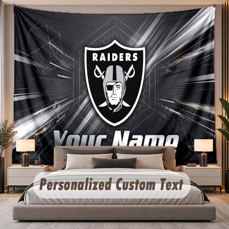 Custom Name Text Tapestry Las Vegas Raiders Personalized Polyester Wall Tapestry For Bedroom And Room