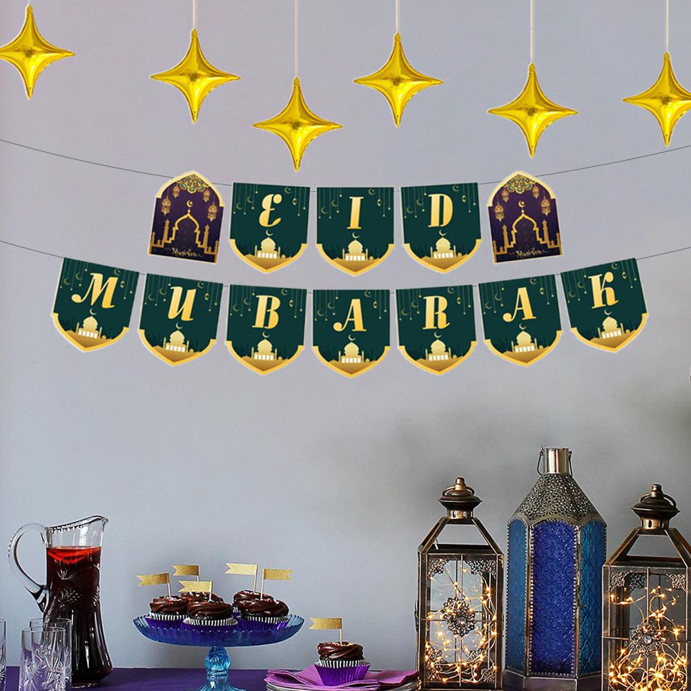 Eid Mubarak Balloon Set with Moon and Star Decorations for Ramadan Celebration