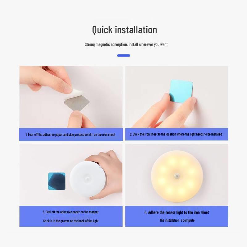 Motion-Sensor Night Light: Automatic, Rechargeable LED for Bedroom, Bathroom, Stairs, Magnetic Wall Attachment