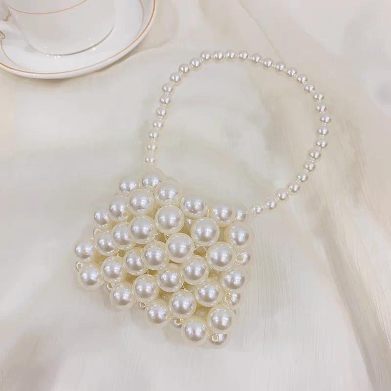 2024 Girls  Summer Woven Pearl Beaded Crossbody Bag