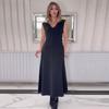 2024 European & American Women's Solid V-Neck Sleeveless Long Dress - Simple & Comfortable