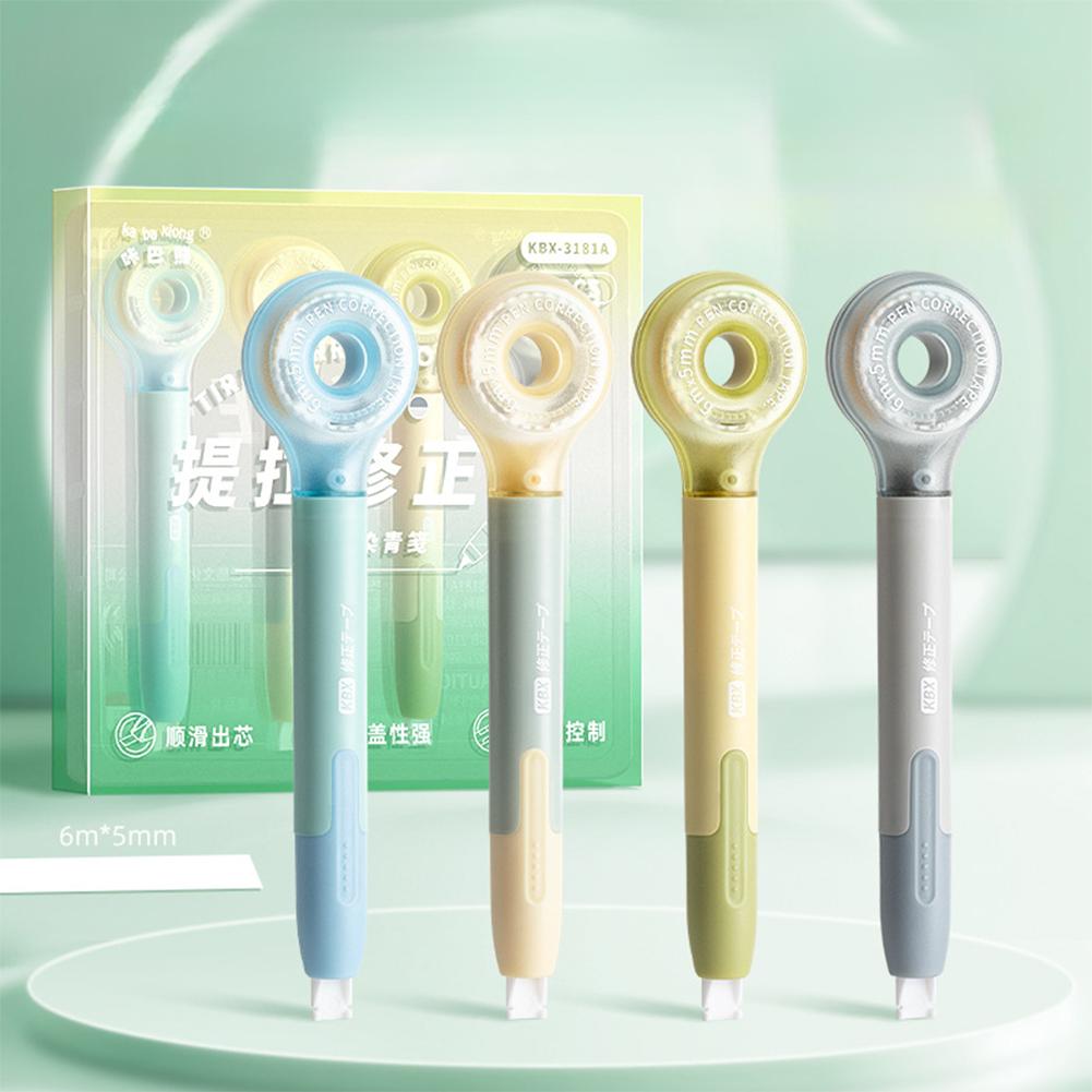 

4Pcs Correction Tape Macaron Color Creative Design Corrector of Pen Shape Comfortable Holding Kawaii Stationery School Supplies зелёный