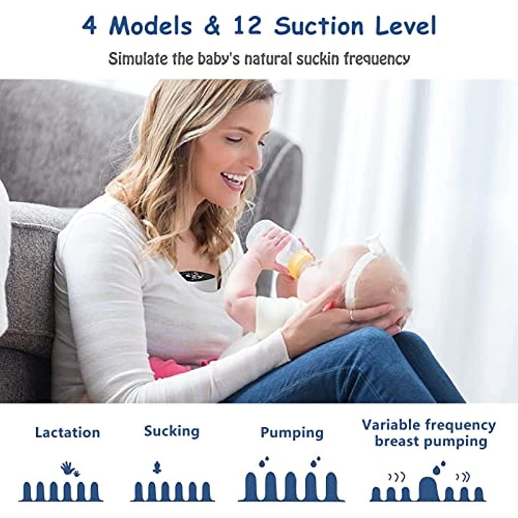 Portable Wearable Breast Pump Hands Free Electric Breast Pump LCD Display Low Noise 4 Modes & 12 Levels