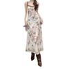 Women's French Retro Butterfly Print Maxi Dress for Spring and Summer Vacations