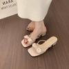 Bow Word with Rhinestone Cool Slippers Women's Summer Wear 2025 New 3cm Small High Heel Thick Heel Fashion Sandals