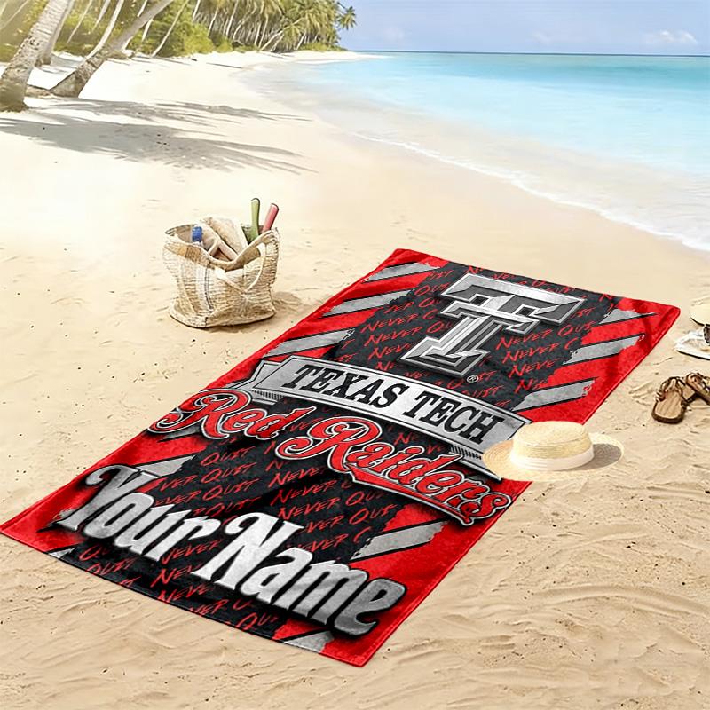 Name Custom Texas Tech Print Beach Towel, Large Soft Quick Dry Towel for Beach Camping Swimming