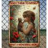 Vintage Cat Girl Wonderful World Metal Sign Fantasy Garden Wall Art 8x12 Inch Outdoor Decor