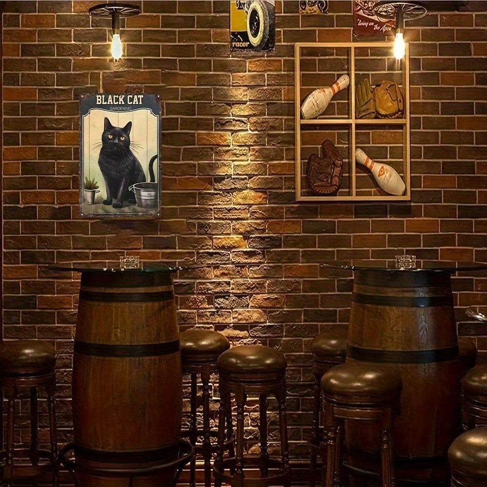 Vintage Black Cat Metal Wall Sign Retro Home Decor Iron Tin Art