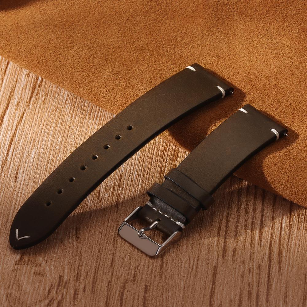 18mm 19mm 20mm 21mm 22mm 24mm Genuine Cowhide Retro Oil Wax Watchband Quick Release Leather Strap for Seiko for Rolex Wristband