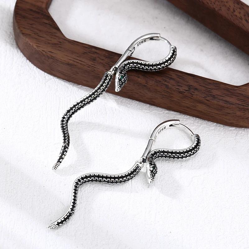 925 Silver Vintage Square Earrings For Women Trendy Retro Snake Earring Jewelry Prevent Allergy Party Accessories Gift