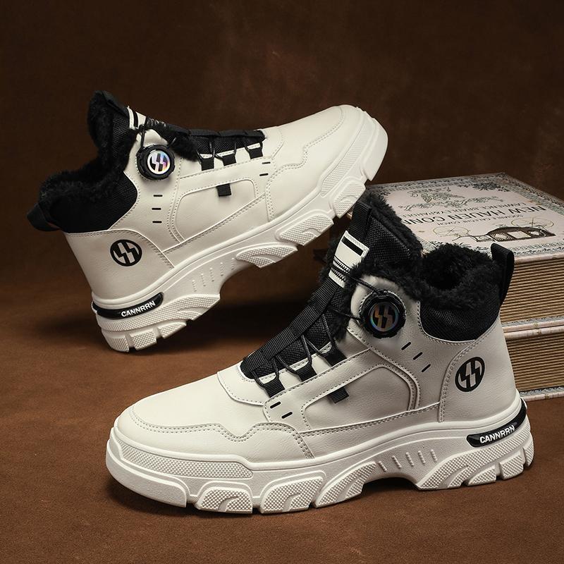 

Мужские высокие ботинки на платформе для зимы, защита от холода, теплые хлопковые ботинки, модные вращающиеся кнопки, мужские универсальные рабочие ботинки 39 белый