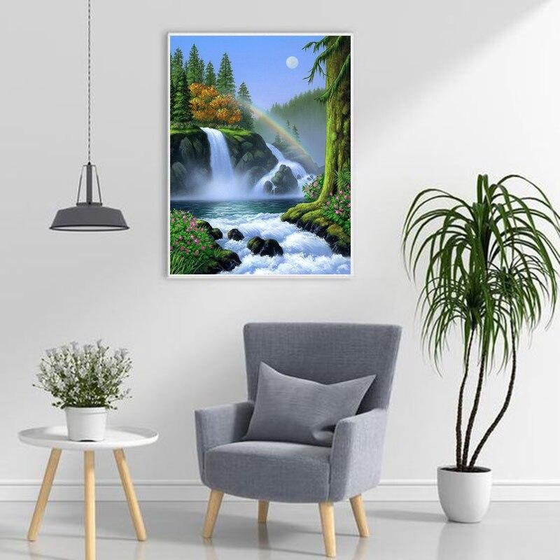 DIY Waterfall 5D Diamond Painting Full Round Drill Landscape Diamond Embroidery Mosaic Cross Stitch Wall Art Home Decor Gift