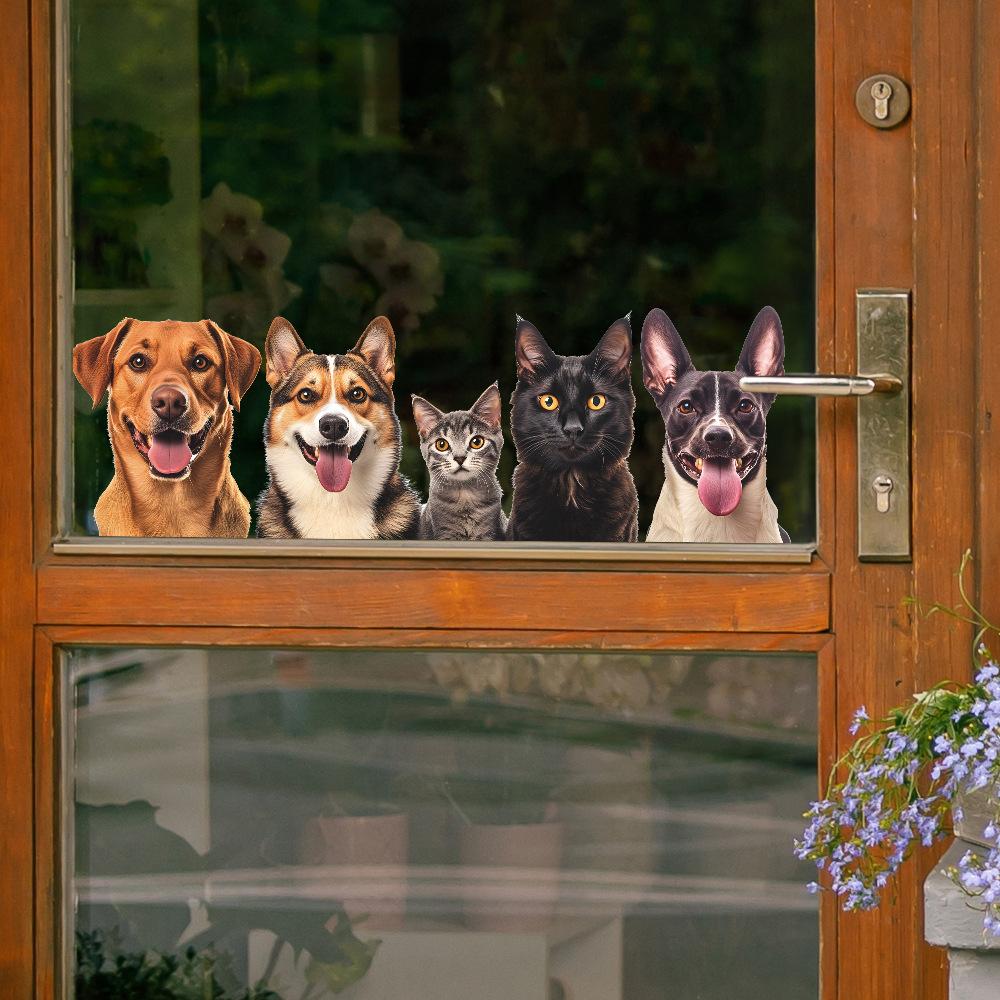 Dog and Cat Animal Combination Glass Window Home Background Beautification Window Stickers